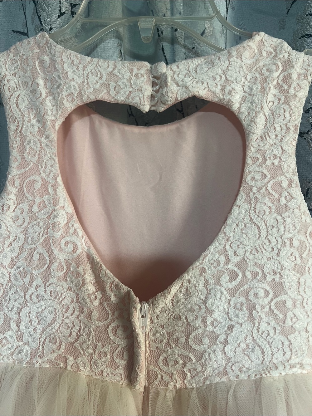 BED|STU Pink Lace Bodice Cream Tulle Heart-Back Flower Girl Dress - Picture 2 of 15